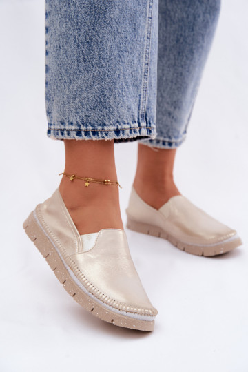 Feminin Schuhe Es mussciejka Ein überzeugendes Stilvollll Haut 03512-25 goldene Farbe Przecierany