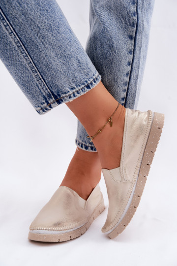 Feminin Schuhe Es mussciejka Ein überzeugendes Stilvollll Haut 03512-25 goldene Farbe Przecierany 2