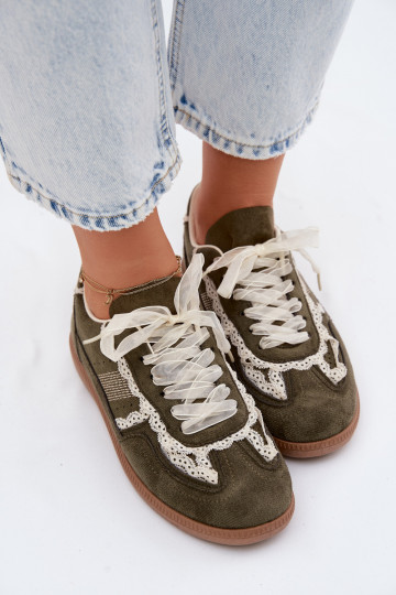 Sneakers Stilvollllschuhe Feminin mit Spitze grüne Farbe Ilrene