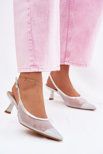 Netz Sandalen Ermöglicht Smukłym Obcasie Silberfarbe Calora 2