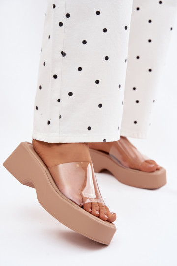 Damenhausschuhe mit einer PlattformTransparentnym Streifenem Beige Selestia 2