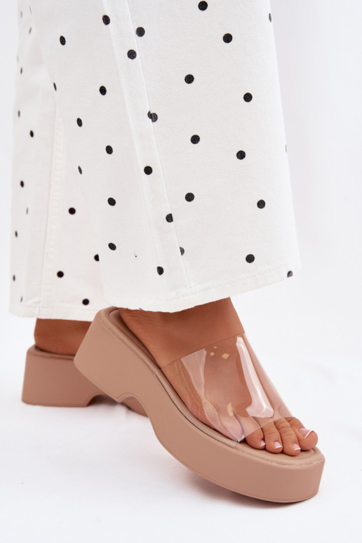 Damen Sand Plattformslipper mit transparenten Riemen Selestia