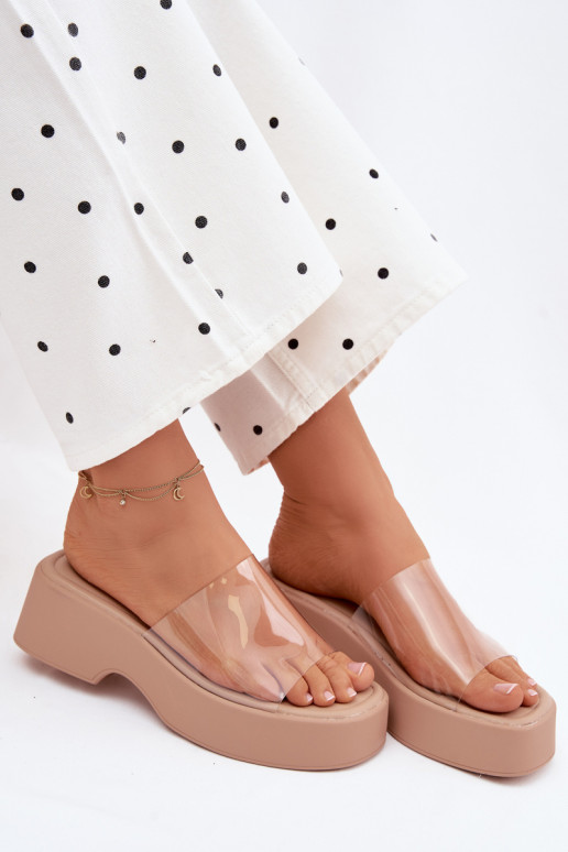 Damen Sand Plattformslipper mit transparenten Riemen Selestia