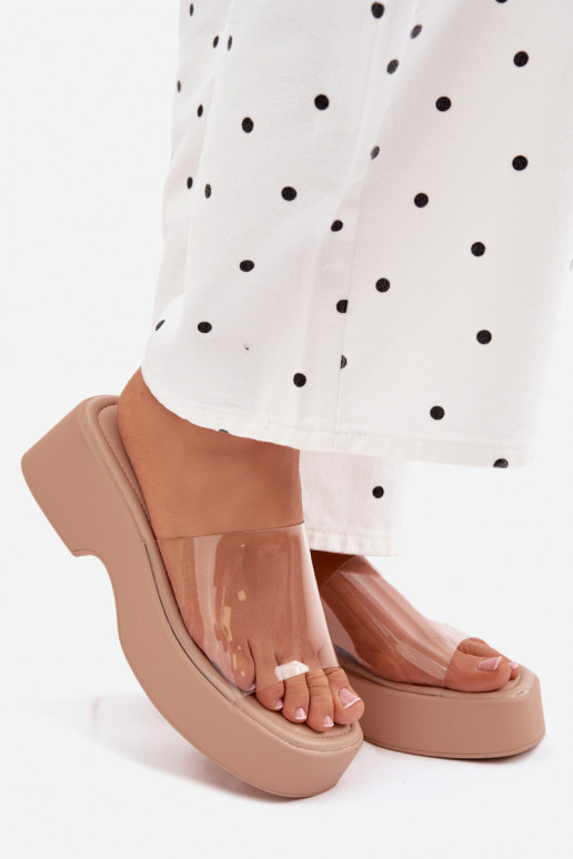 Damenhausschuhe mit einer PlattformTransparentnym Streifenem Beige Selestia