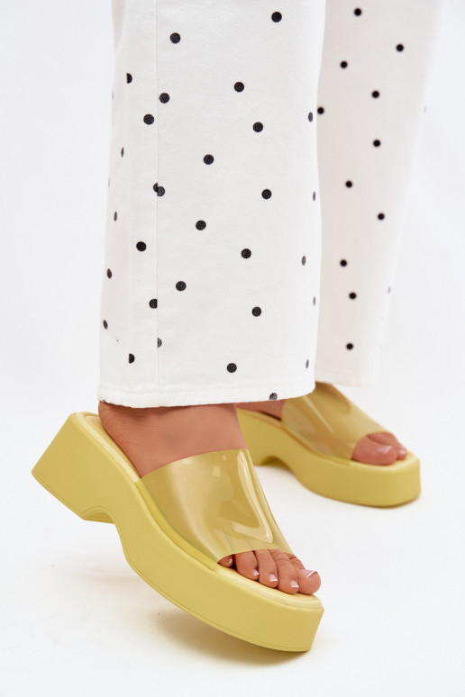 Damen Gelb Plattformslipper mit transparenten Riemen Selestia