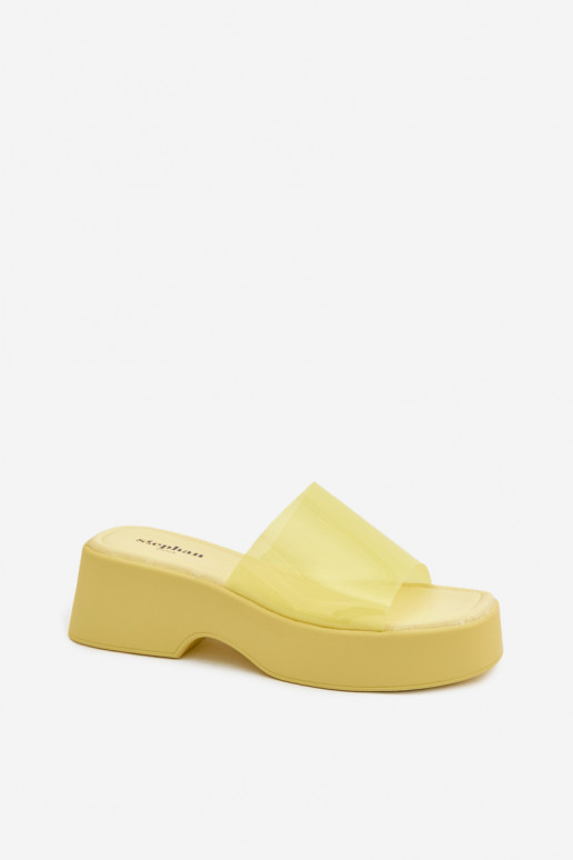 Damen Gelb Plattformslipper mit transparenten Riemen Selestia