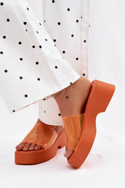 Damen orange Plattformslipper mit transparenten Riemen Selestia