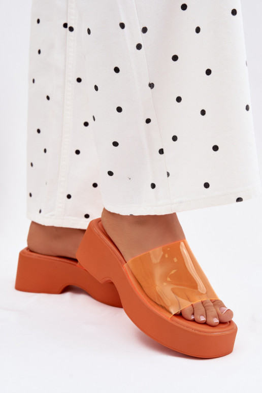 Damen orange Plattformslipper mit transparenten Riemen Selestia