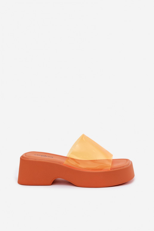 Damen orange Plattformslipper mit transparenten Riemen Selestia