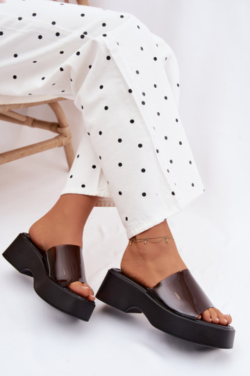 Damen schwarze Plattformslipper mit transparenten Riemen Selestia