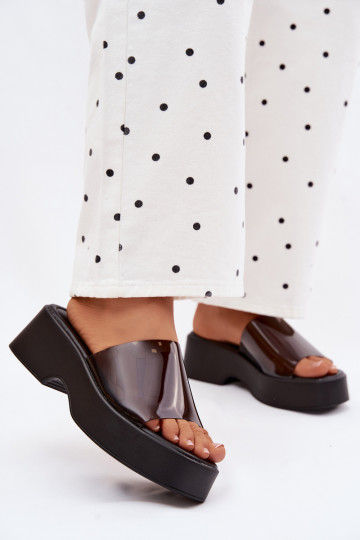 Damen schwarze Plattformslipper mit transparenten Riemen Selestia 2
