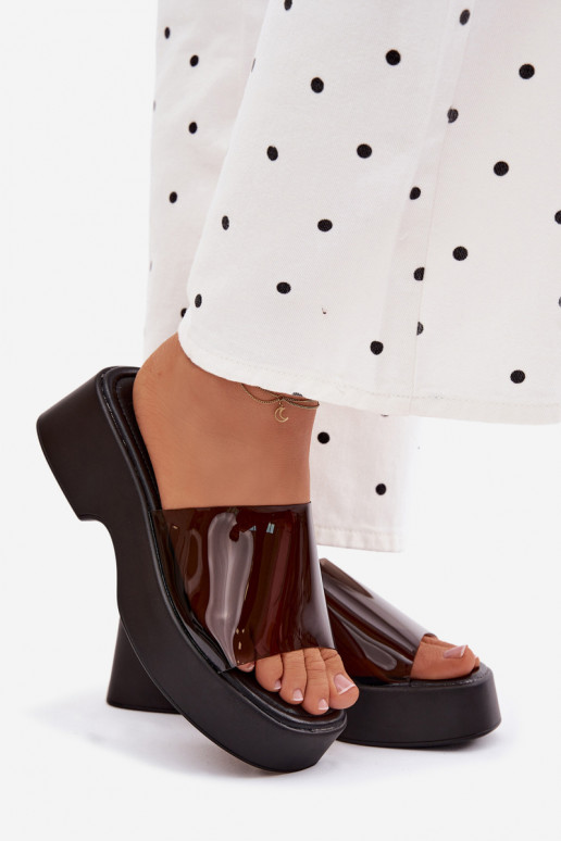 Damen schwarze Plattformslipper mit transparenten Riemen Selestia