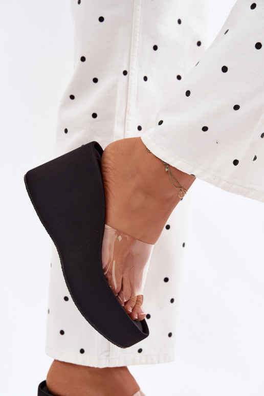 Damen schwarze Plattformslipper mit transparenten Riemen Zolretia