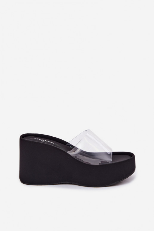 Damen schwarze Plattformslipper mit transparenten Riemen Zolretia