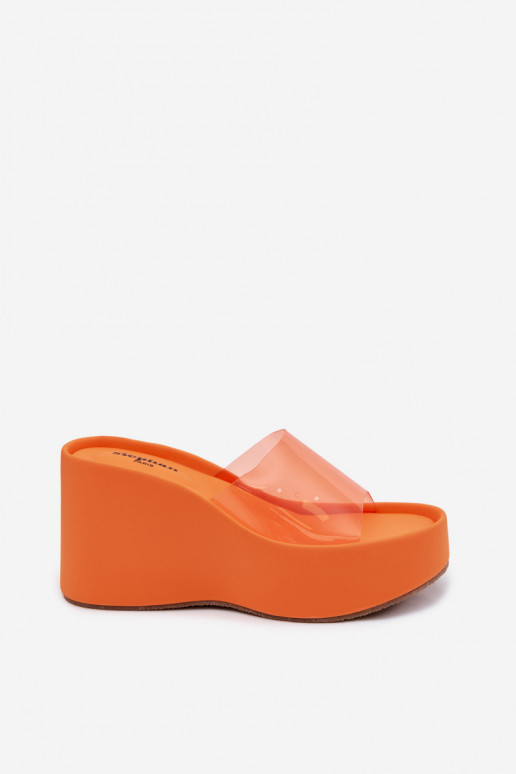 Damen orange Plattformslipper mit transparenten Riemen Zolretia