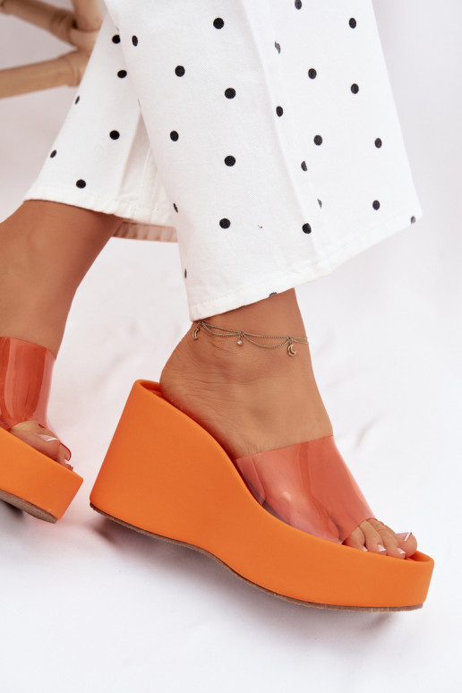 Damen orange Plattformslipper mit transparenten Riemen Zolretia