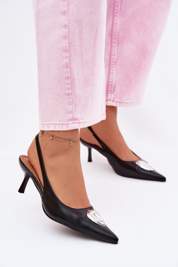 Damen schwarze Sandalen mit dünnen Absätzen und dekorativen Details Isadora 2
