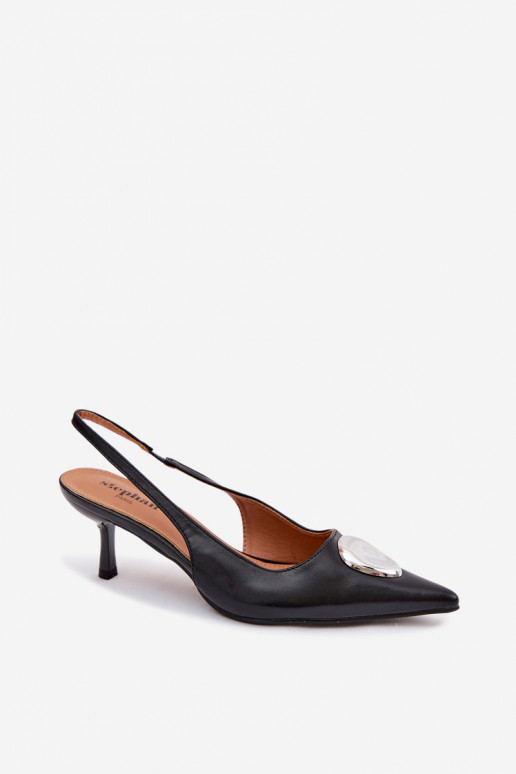 Damensandalen mit dünnen Absätzen Mit Dekorationen Detalem schZuarze Farbe Isadora