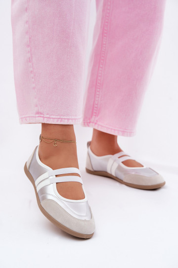 Silberne sportliche Ballerinas mit elastischen Riemen Donatella 2