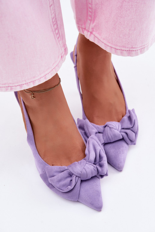Lila Damen-Sandalen mit dünnen Absätzen und Schleifen Petrella