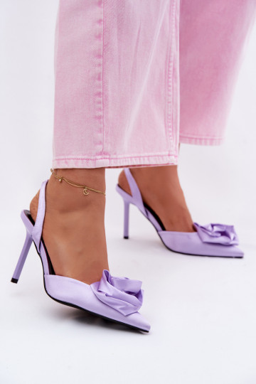 Lila Damen-Sandalen mit dünnen Absätzen und satinierter Oberfläche Irina 2