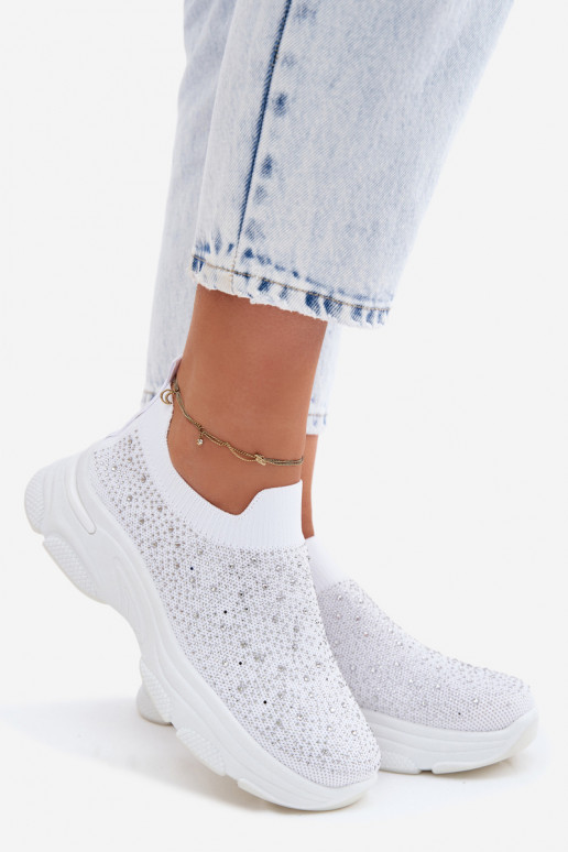 Weiße Damen-Slipper-Sportschuhe mit Dekoration Melorae