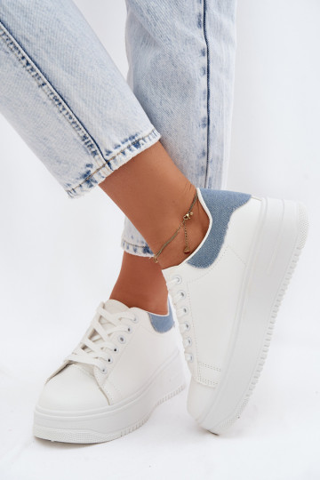 Weiße und blaue Damen-Sneaker mit Plattform aus Kunstleder Calinae