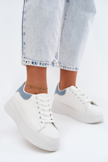 Weiße und blaue Damen-Sneaker mit Plattform aus Kunstleder Calinae 2