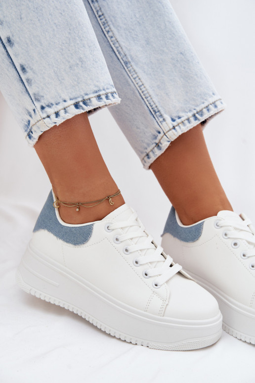 Weiße und blaue Damen-Sneaker mit Plattform aus Kunstleder Calinae