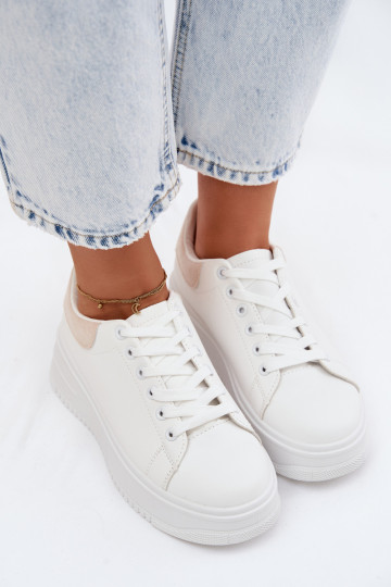 Sneakers Stilvollllschuhe Feminin mit einer PlattformImitacji Skóry INeiß-Beige Calinae