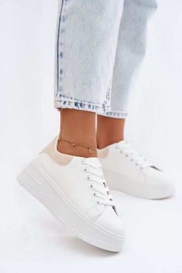 Sneakers Stilvollllschuhe Feminin mit einer PlattformImitacji Skóry INeiß-Beige Calinae 2