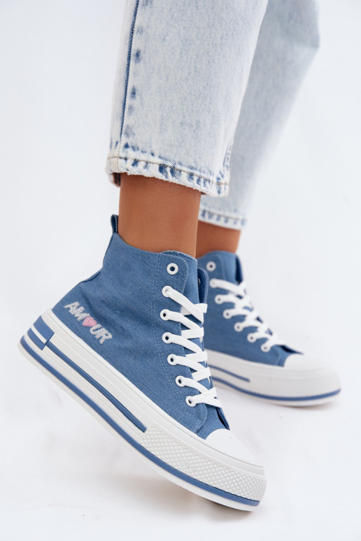Blaue hohe Freizeitschuhe mit Plattform Liline