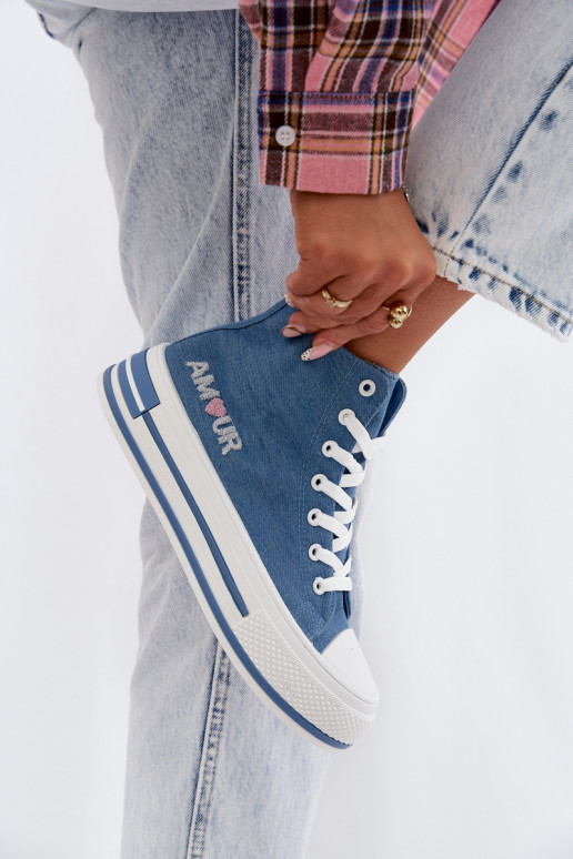 Blaue hohe Freizeitschuhe mit Plattform Liline