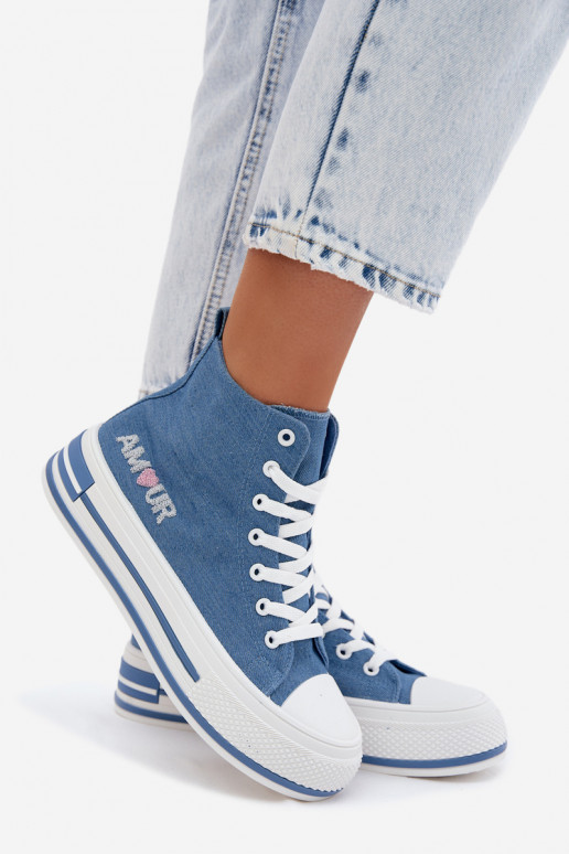 Blaue hohe Freizeitschuhe mit Plattform Liline