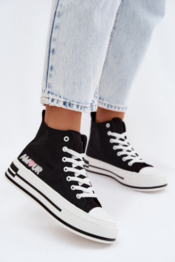 Schwarze hohe Freizeitschuhe mit Plattform Liline 2