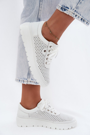 Weiße perforierte Lederschuhe für Damen Vinceza 79629