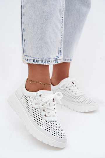 Weiße perforierte Lederschuhe für Damen Vinceza 79629 2