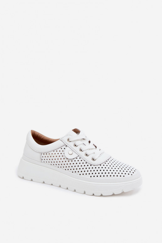 Weiße perforierte Lederschuhe für Damen Vinceza 79629
