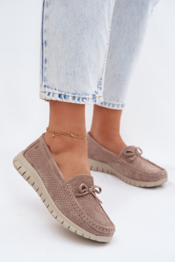 Mokassins für DamenErmöglichtturalnego aus INildlederu mit Bändern Vinceza 95401 Beige 2