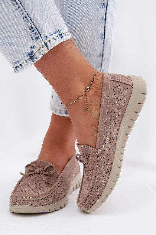 Mokassins für DamenErmöglichtturalnego aus INildlederu mit Bändern Vinceza 95401 Beige