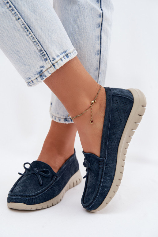 Mokassins für DamenErmöglichtturalnego aus INildlederu mit Bändern Vinceza 95401 Dunkelblau