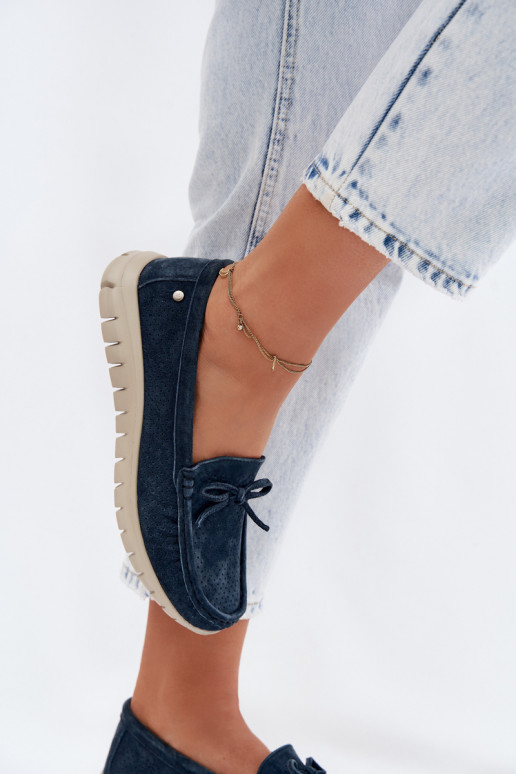 Mokassins für DamenErmöglichtturalnego aus INildlederu mit Bändern Vinceza 95401 Dunkelblau