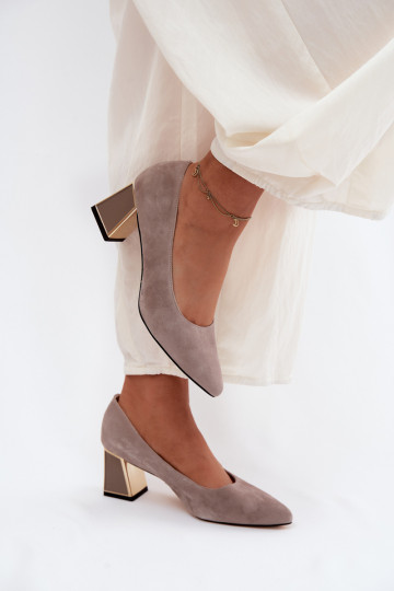 Sandfarbene Kunstveloursleder High Heels Vinceza 66921
