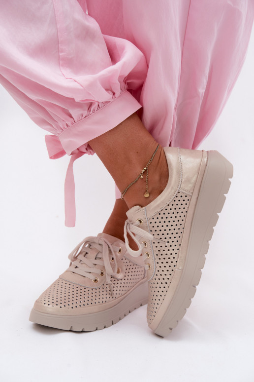 Goldfarbene perforierte Lederschuhe für Damen Vinceza 79629