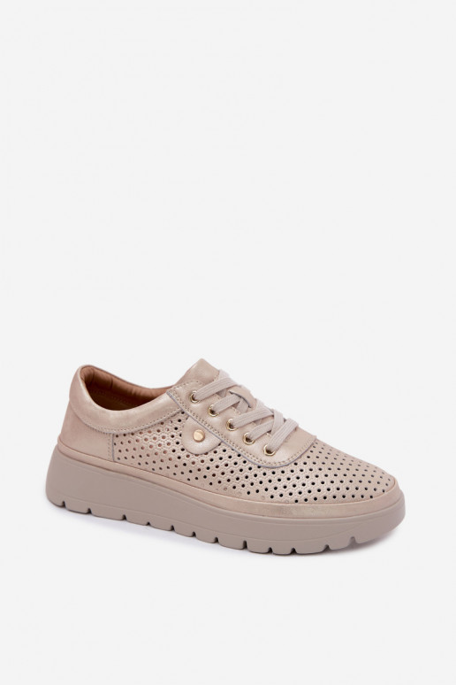 Goldfarbene perforierte Lederschuhe für Damen Vinceza 79629