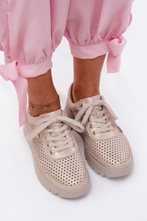 Goldfarbene perforierte Lederschuhe für Damen Vinceza 79629