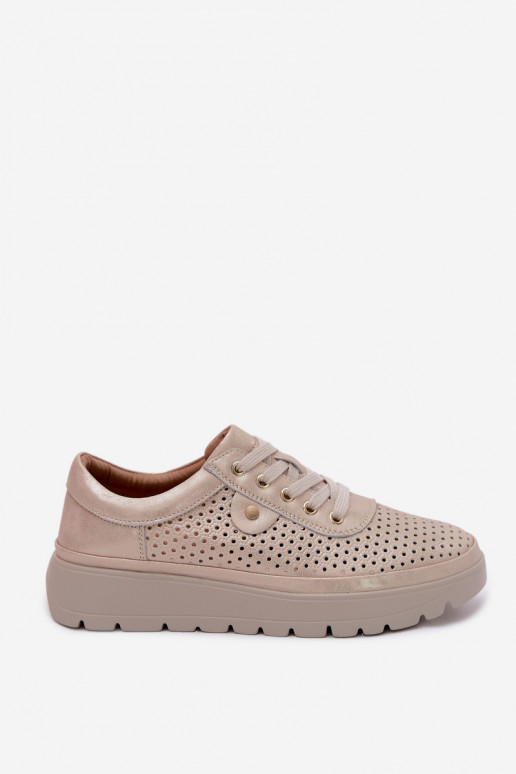 Goldfarbene perforierte Lederschuhe für Damen Vinceza 79629