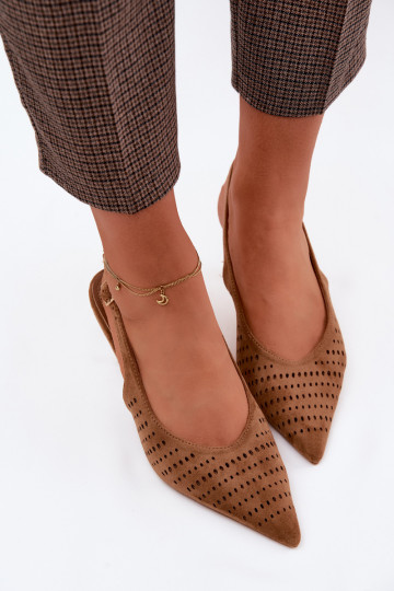 Durchbrochene Sandalen Feminin mit dünnen AbsätzenImitacji aus INildlederu braune Farbe Torielle