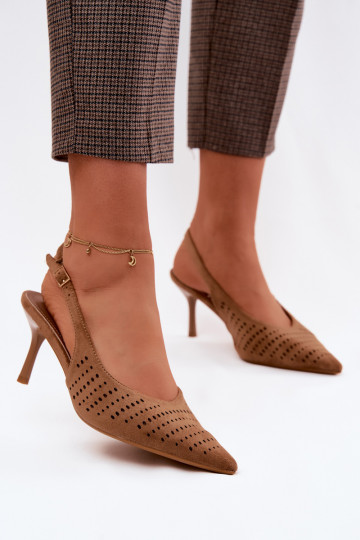Durchbrochene Sandalen Feminin mit dünnen AbsätzenImitacji aus INildlederu braune Farbe Torielle 2