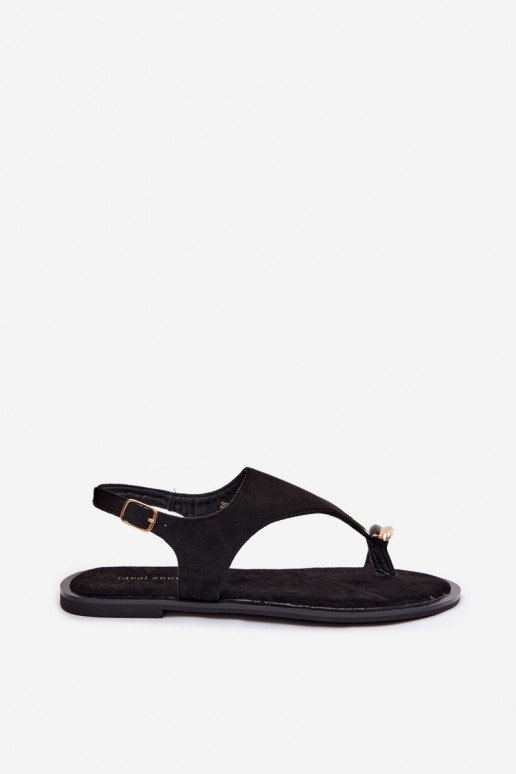 Goldene flache Sandalen mit Kunstveloursleder-Details in Schwarz Jelviane